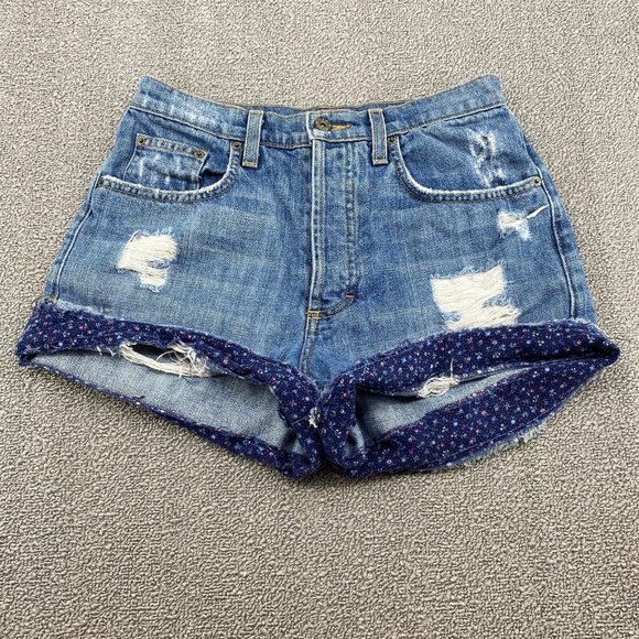 Carmar High Rise Rolled Cuff Jean Shorts Women's 26 Distressed Cotton Denim Blue - Picture 2 of 11